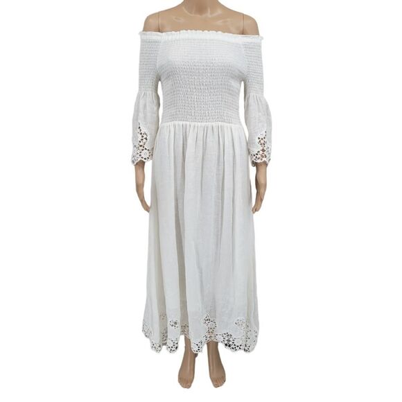 Soft Surroundings White Linen Prarie Dress with Crochet Embroidery Lace Details - Picture 1 of 16